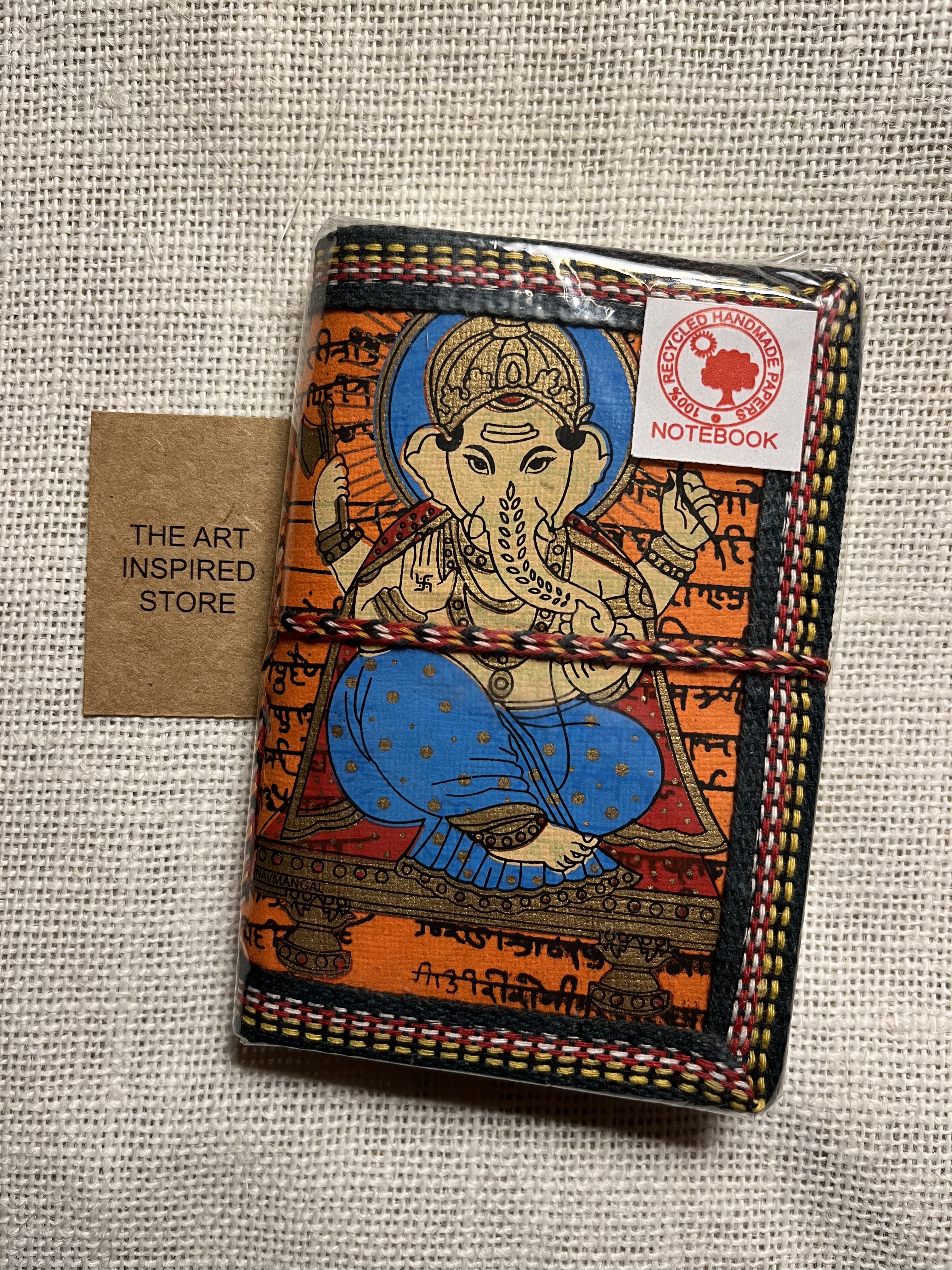 Kaagaz Handcrafted Pocket Notebook | 'Ganesh' Print | Orange