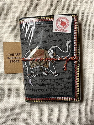Kaagaz Handcrafted Pocket Notebook | 'Elephant' Print | Grey